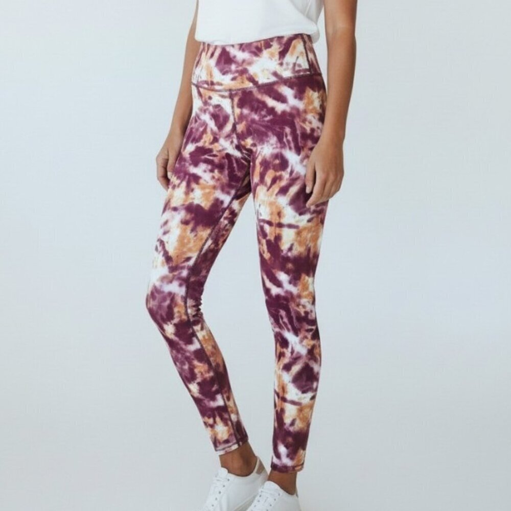 Wildfox Sweat Purple Orange Tie Dye Printed Leggings High Waist Workout Lrg NWT